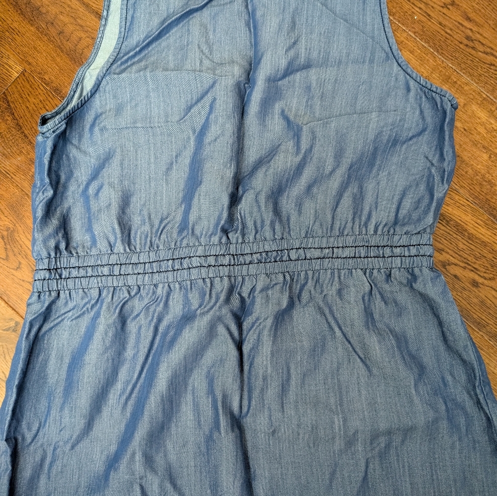 Ann Taylor Loft Lyocell Blue Chambray Sleeveless Drawstring Shirt Dress MP - Picture 3 of 7